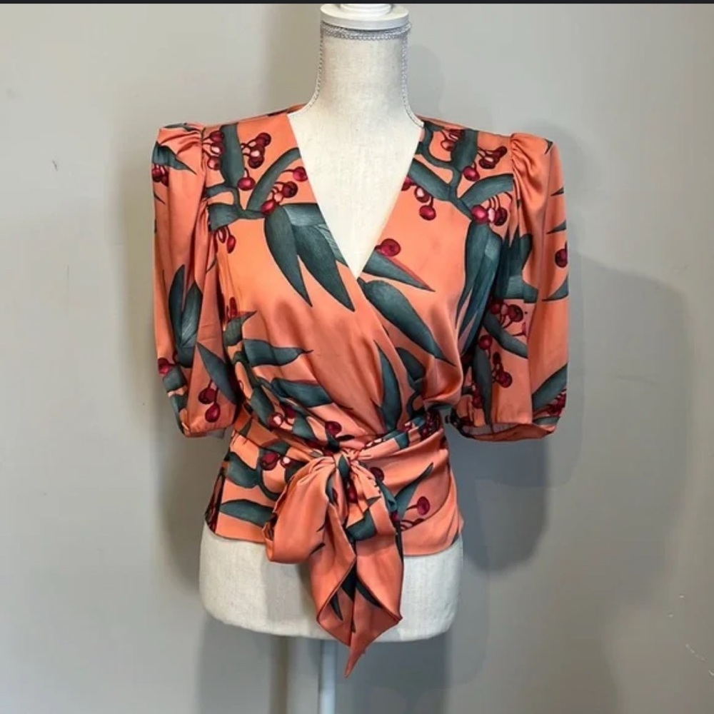 PatBO Pink Wrap Blouse with 3/4 Sleeves